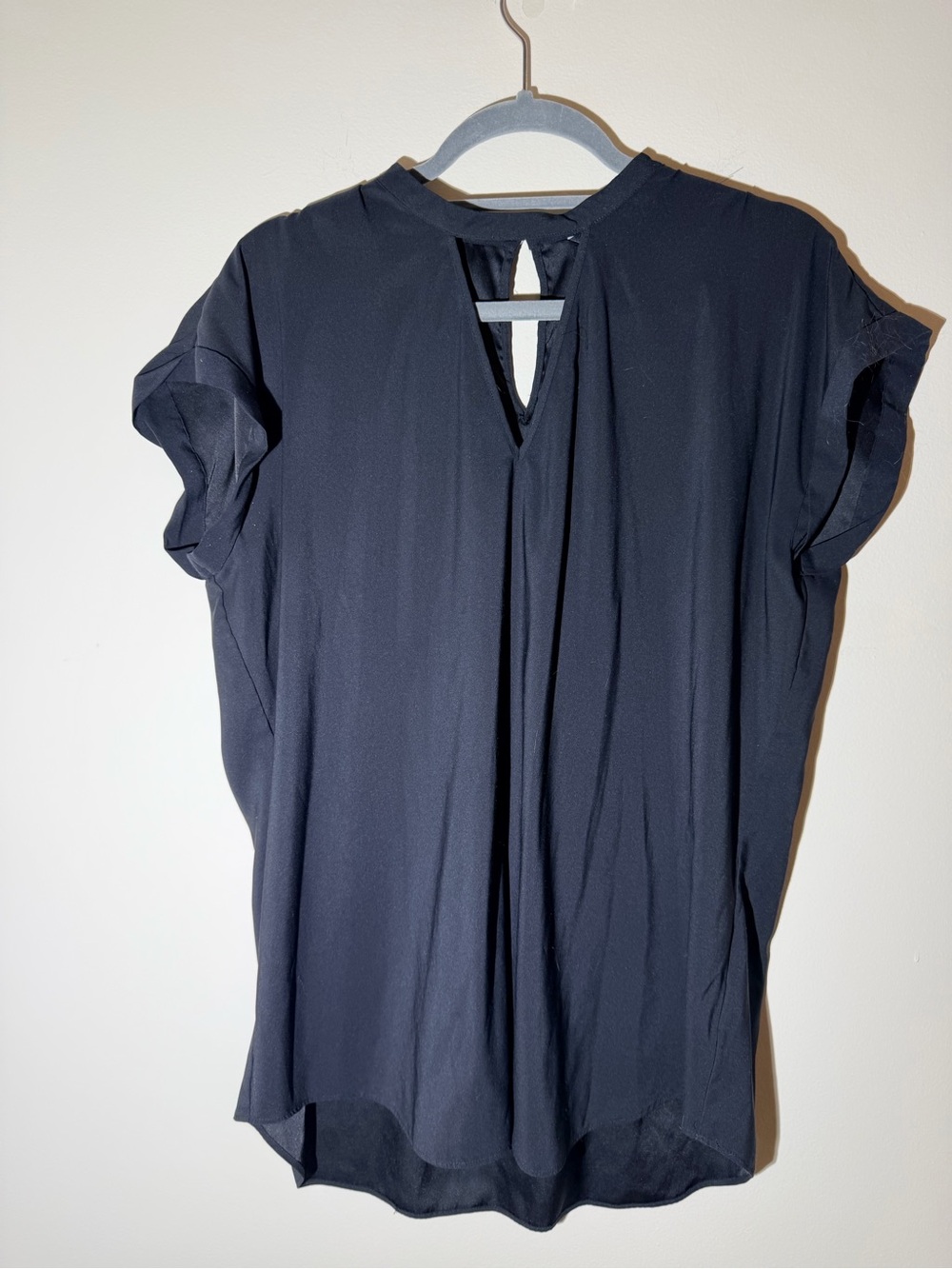 Express Black Satin Short Sleeve Keyhole Blouse
